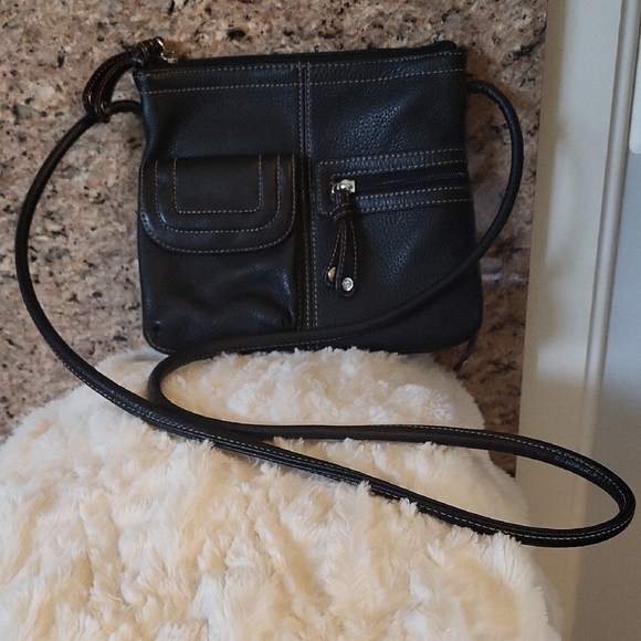 Tignanello Black Leather Crossbody Bag 9 X 8 - Picture 1 of 16